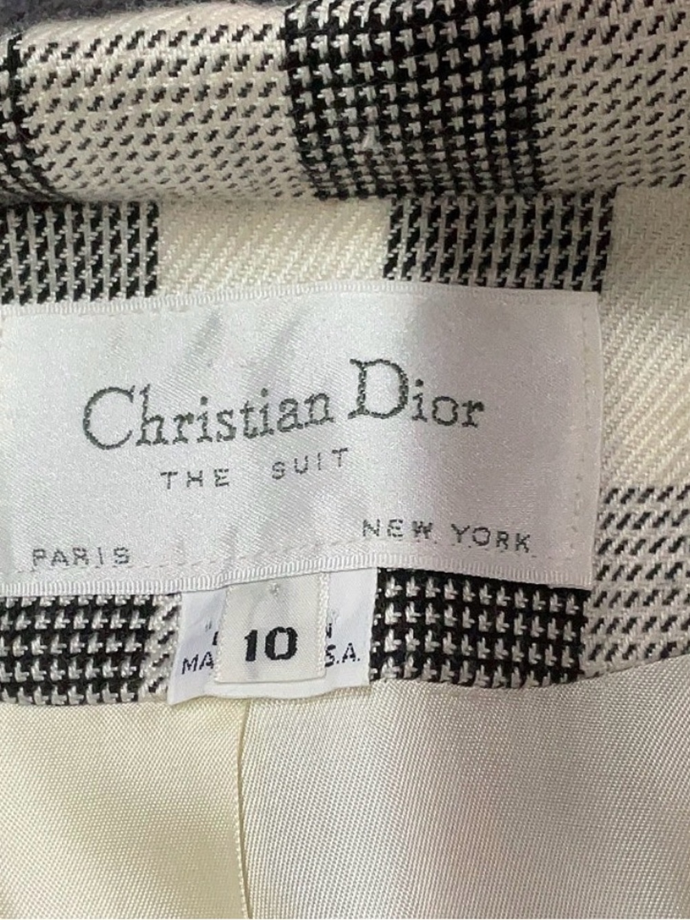 Christian Dior Suit Vintage Coat Checked Longline Women's Black & White Size 10 - Picture 5 of 6